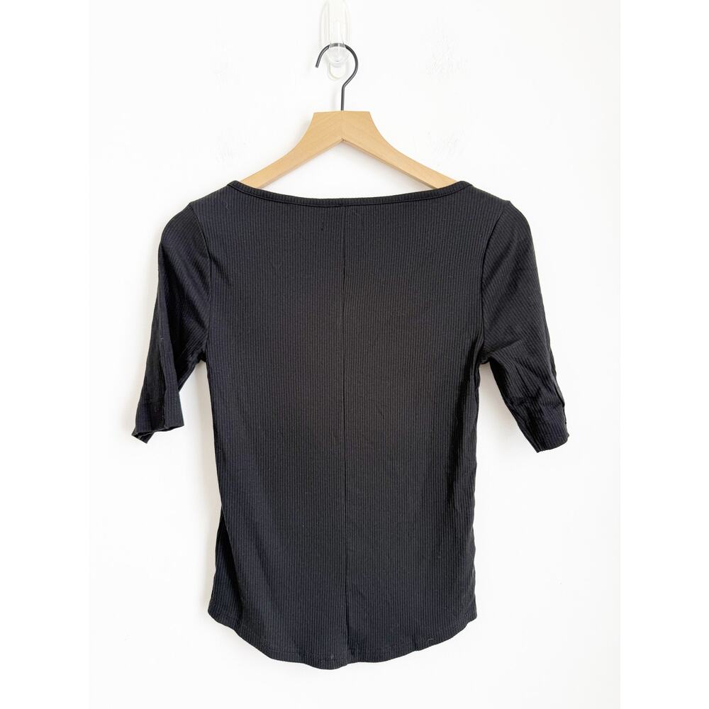 JCREW Henley Ribbed Black Top Size Small - Picture 3 of 4